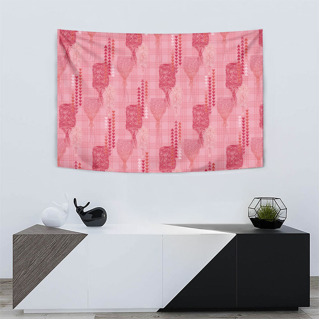 Aloha Hawaii Vintage Kahili Pa'a Lima Tapestry Palaka Print Berry Pink