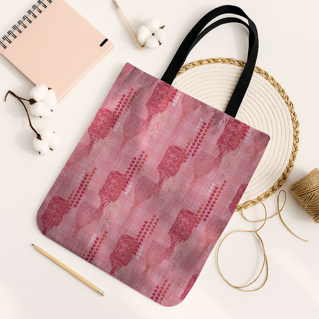 Aloha Hawaii Vintage Kahili Pa'a Lima Tote Bag Palaka Print Berry Pink LT7 Black Strap One Size Pink - Polynesian Pride