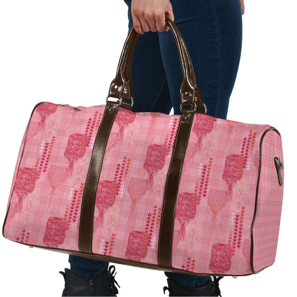 Aloha Hawaii Vintage Kahili Pa'a Lima Travel Bag Palaka Print Berry Pink