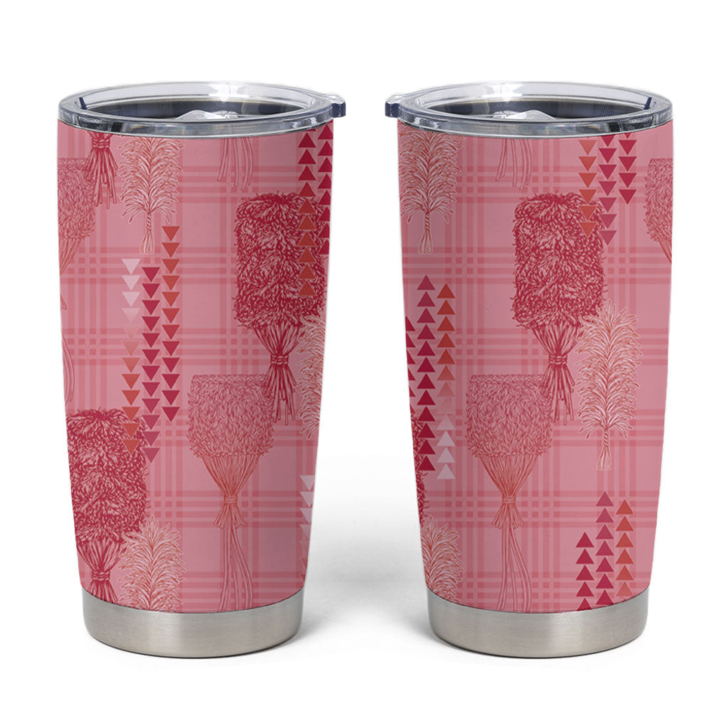 Aloha Hawaii Vintage Kahili Pa'a Lima Tumbler Cup Palaka Print Berry Pink
