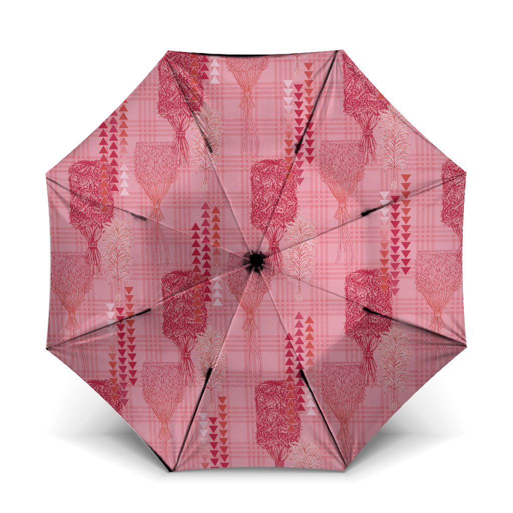 Aloha Hawaii Vintage Kahili Pa'a Lima Umbrella Palaka Print Berry Pink