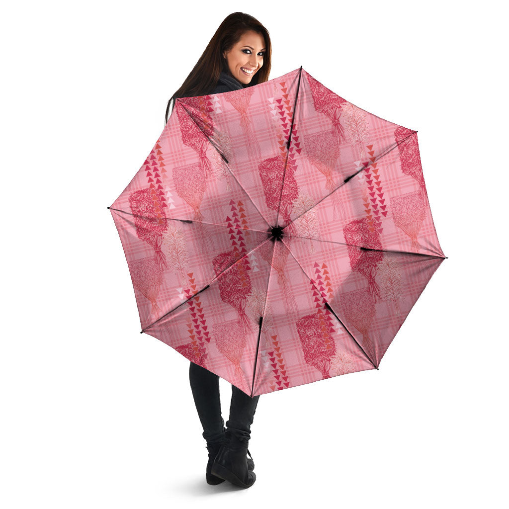 Aloha Hawaii Vintage Kahili Pa'a Lima Umbrella Palaka Print Berry Pink