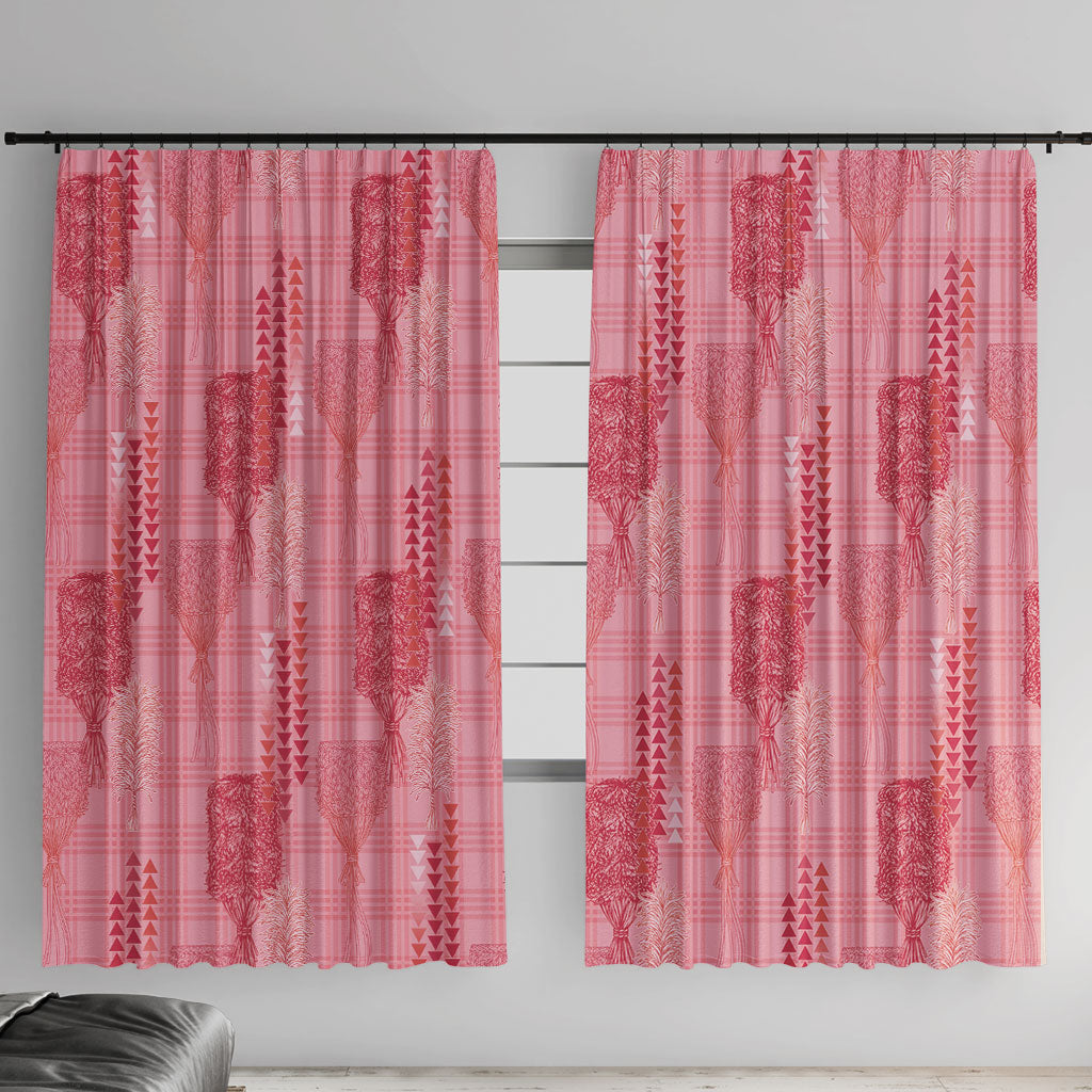 Aloha Hawaii Vintage Kahili Pa'a Lima Window Curtain Palaka Print Berry Pink