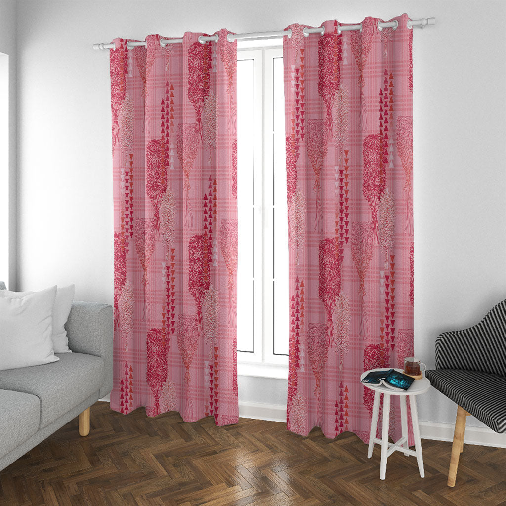 Aloha Hawaii Vintage Kahili Pa'a Lima Window Curtain Palaka Print Berry Pink