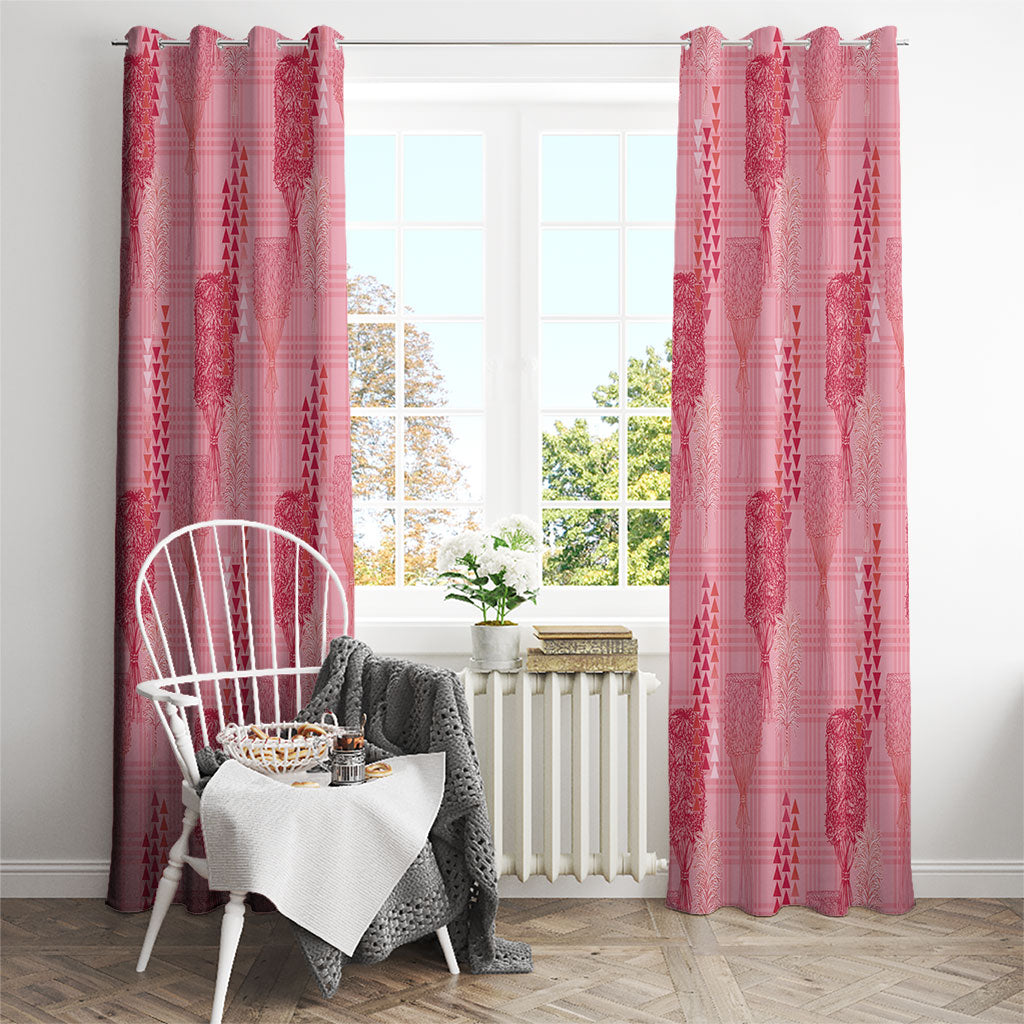 Aloha Hawaii Vintage Kahili Pa'a Lima Window Curtain Palaka Print Berry Pink