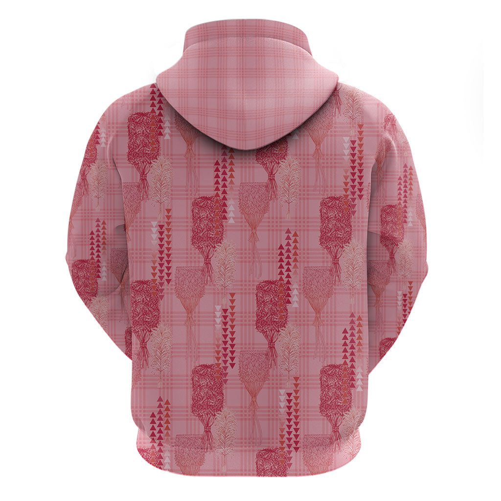 Aloha Hawaii Vintage Kahili Pa'a Lima Zip Hoodie Palaka Print Berry Pink