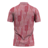 Aloha Hawaii Vintage Kahili Pa'a Lima Zipper Polo Shirt Palaka Print Berry Pink
