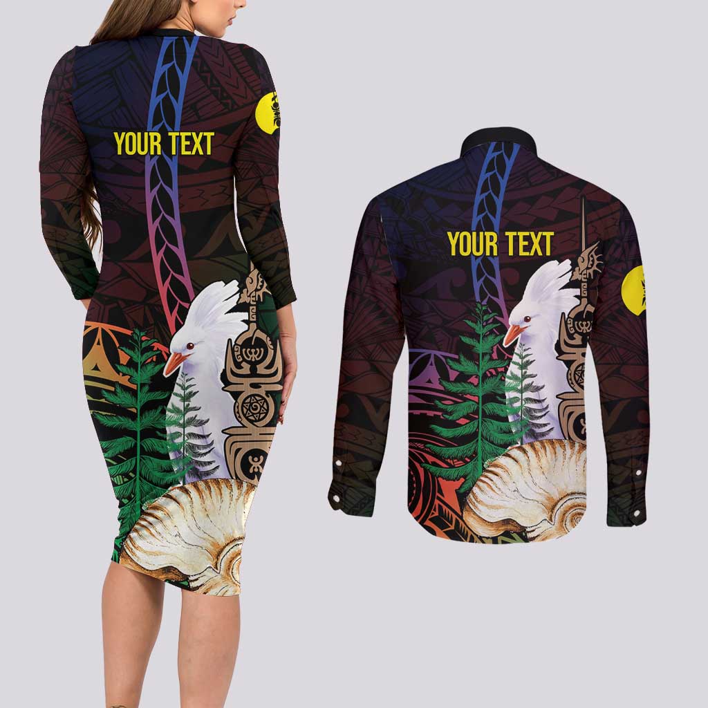 New Caledonia Kanaky Personalized Couples Matching Long Sleeve Bodycon Dress and Long Sleeve Button Shirt Kagu Bird Emblem LT7 - Polynesian Pride