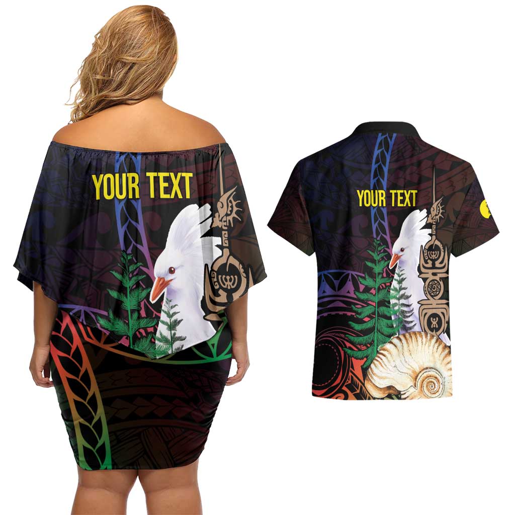 New Caledonia Kanaky Personalized Couples Matching Off Shoulder Short Dress and Hawaiian Shirt Kagu Bird Emblem LT7 - Polynesian Pride