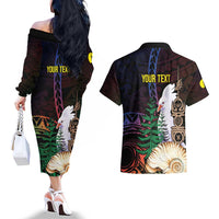 New Caledonia Kanaky Personalized Couples Matching Off The Shoulder Long Sleeve Dress and Hawaiian Shirt Kagu Bird Emblem LT7 - Polynesian Pride