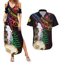 New Caledonia Kanaky Personalized Couples Matching Summer Maxi Dress and Hawaiian Shirt Kagu Bird Emblem LT7 Black - Polynesian Pride