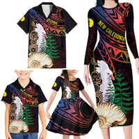 New Caledonia Kanaky Personalized Family Matching Long Sleeve Bodycon Dress and Hawaiian Shirt Kagu Bird Emblem LT7 - Polynesian Pride