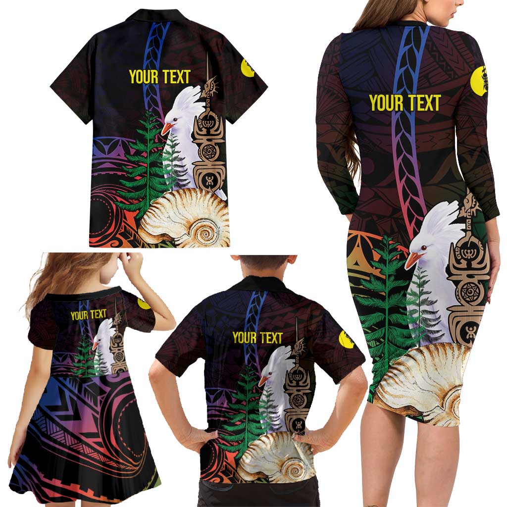 New Caledonia Kanaky Personalized Family Matching Long Sleeve Bodycon Dress and Hawaiian Shirt Kagu Bird Emblem LT7 - Polynesian Pride