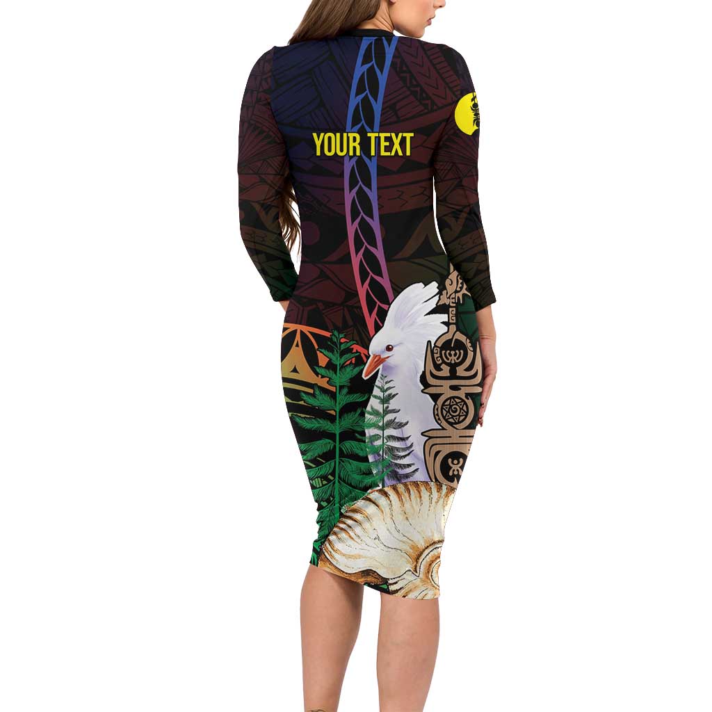 New Caledonia Kanaky Personalized Family Matching Long Sleeve Bodycon Dress and Hawaiian Shirt Kagu Bird Emblem LT7 - Polynesian Pride