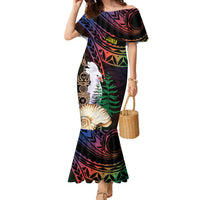 New Caledonia Kanaky Personalized Family Matching Mermaid Dress and Hawaiian Shirt Kagu Bird Emblem LT7 Mom's Dress Black - Polynesian Pride