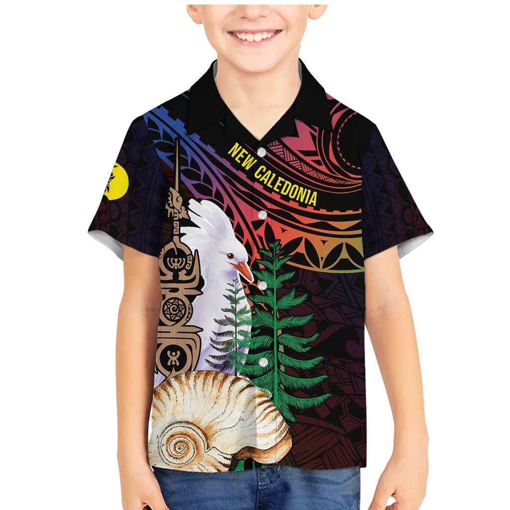 New Caledonia Kanaky Personalized Family Matching Mermaid Dress and Hawaiian Shirt Kagu Bird Emblem LT7 Son's Shirt Black - Polynesian Pride