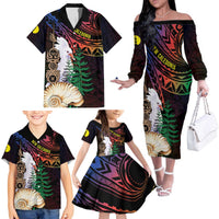 New Caledonia Kanaky Personalized Family Matching Off The Shoulder Long Sleeve Dress and Hawaiian Shirt Kagu Bird Emblem LT7 - Polynesian Pride