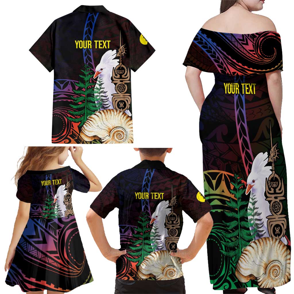 New Caledonia Kanaky Personalized Family Matching Off Shoulder Maxi Dress and Hawaiian Shirt Kagu Bird Emblem LT7 - Polynesian Pride