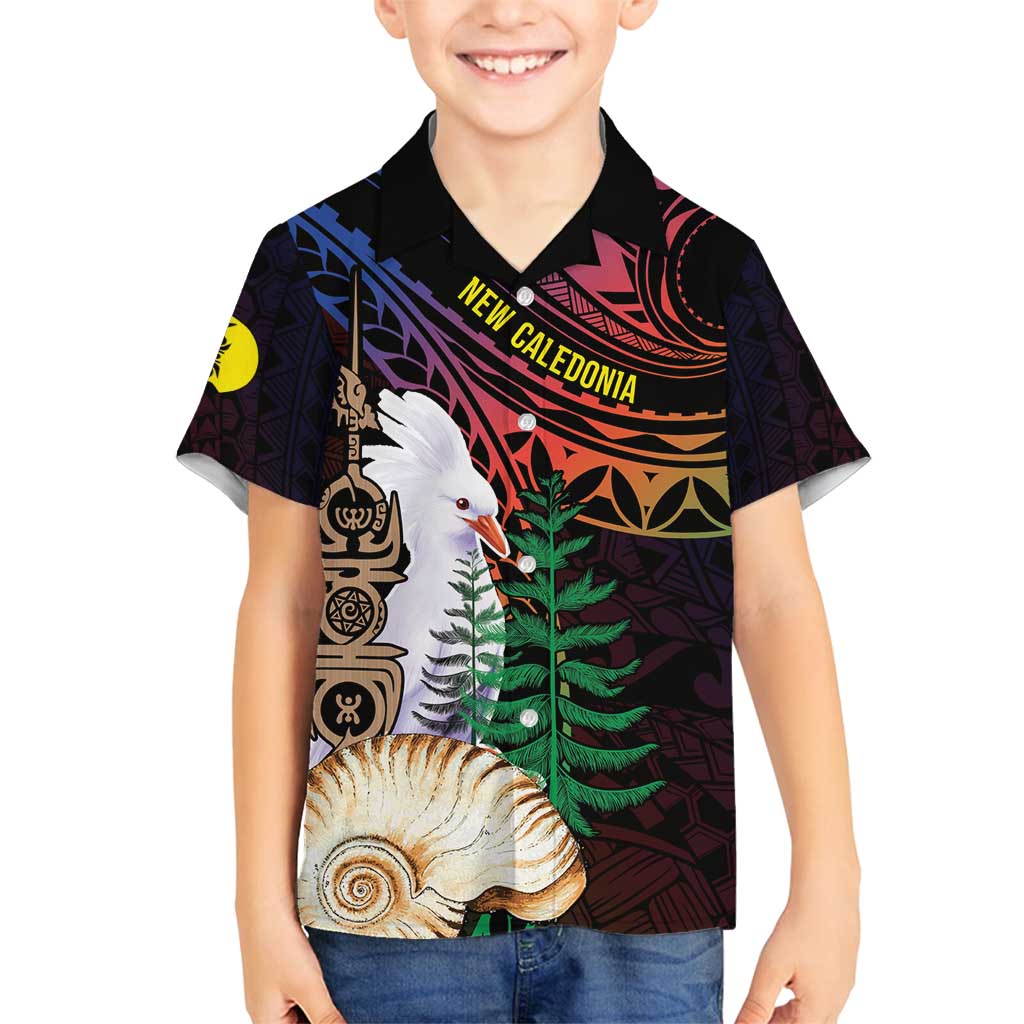 New Caledonia Kanaky Personalized Family Matching Off Shoulder Short Dress and Hawaiian Shirt Kagu Bird Emblem LT7 Son's Shirt Black - Polynesian Pride