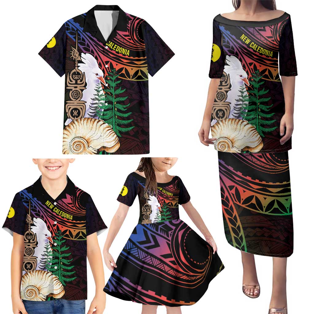 New Caledonia Kanaky Personalized Family Matching Puletasi and Hawaiian Shirt Kagu Bird Emblem LT7 - Polynesian Pride