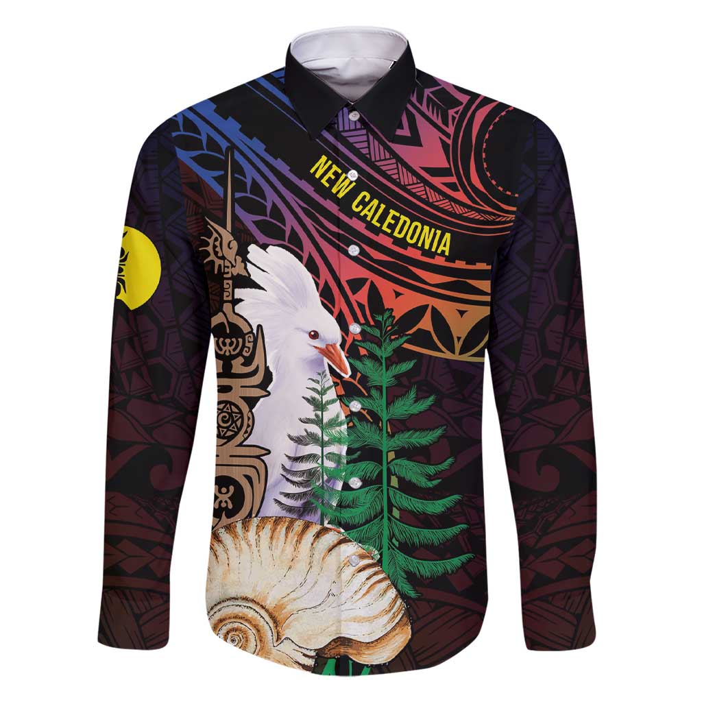 New Caledonia Kanaky Personalized Family Matching Short Sleeve Bodycon Dress and Hawaiian Shirt Kagu Bird Emblem LT7 Dad's Shirt - Long Sleeve Black - Polynesian Pride