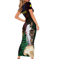 New Caledonia Kanaky Personalized Family Matching Short Sleeve Bodycon Dress and Hawaiian Shirt Kagu Bird Emblem LT7 - Polynesian Pride