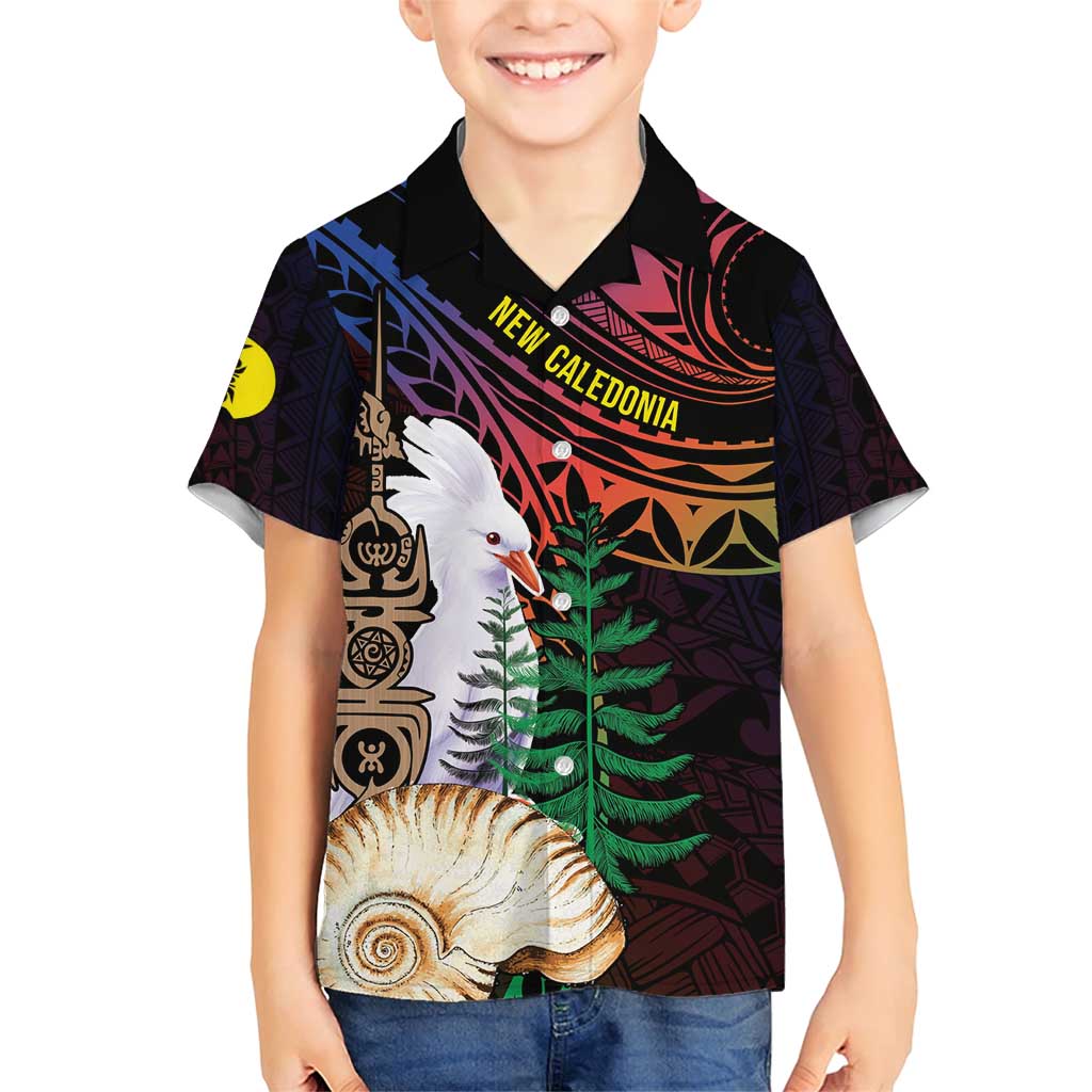 New Caledonia Kanaky Personalized Family Matching Short Sleeve Bodycon Dress and Hawaiian Shirt Kagu Bird Emblem LT7 Son's Shirt Black - Polynesian Pride