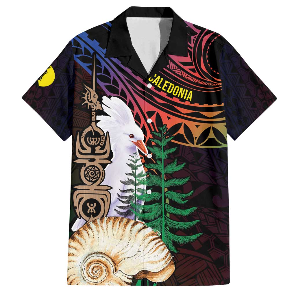 New Caledonia Kanaky Personalized Family Matching Tank Maxi Dress and Hawaiian Shirt Kagu Bird Emblem LT7 Dad's Shirt - Short Sleeve Black - Polynesian Pride