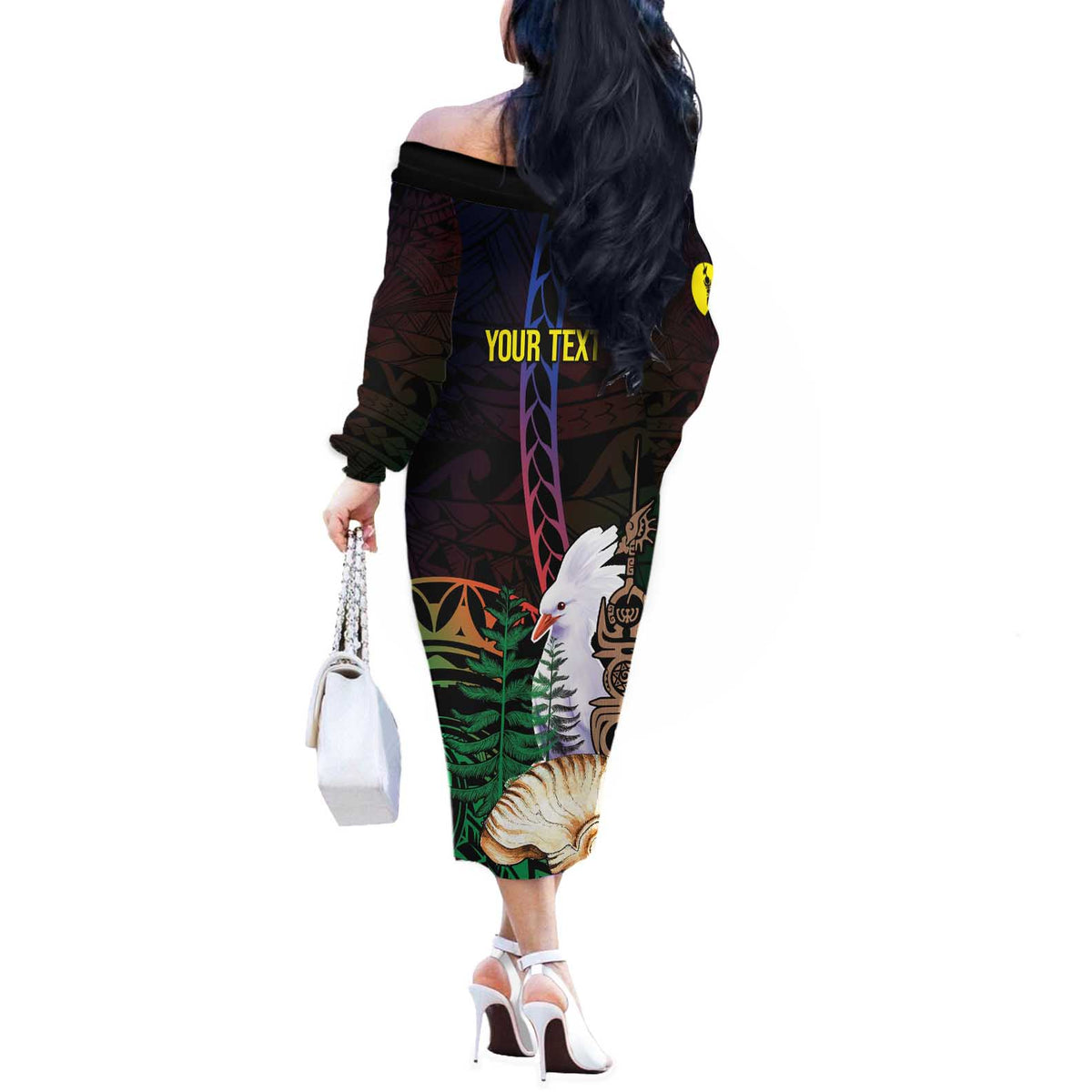 New Caledonia Kanaky Personalized Off The Shoulder Long Sleeve Dress Kagu Bird Emblem - Polynesian Pride