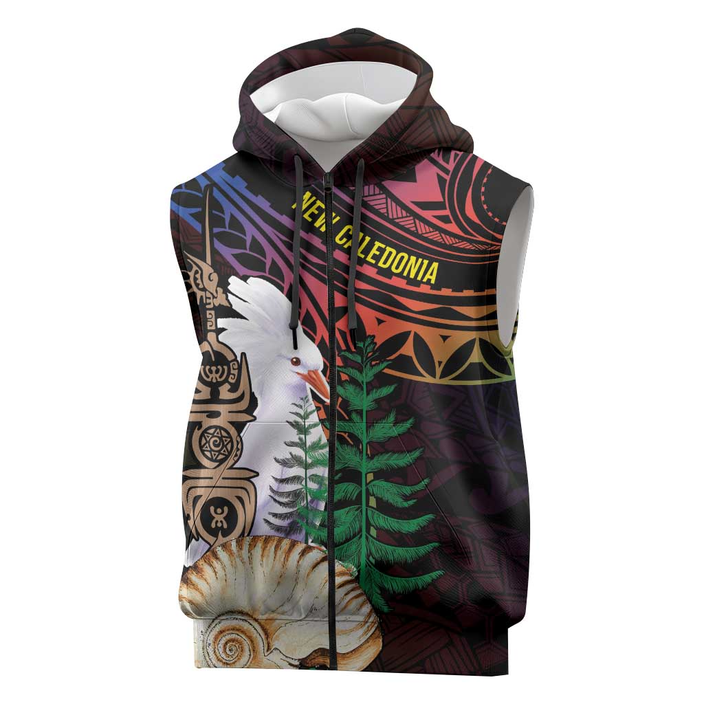 New Caledonia Kanaky Personalized Sleeveless Zip Hoodie Kagu Bird Emblem - Polynesian Pride