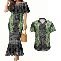 Hawai'i Paniolo Maile Twisted Lei Couples Matching Mermaid Dress and Hawaiian Shirt Obsidian Black LT7 Black - Polynesian Pride