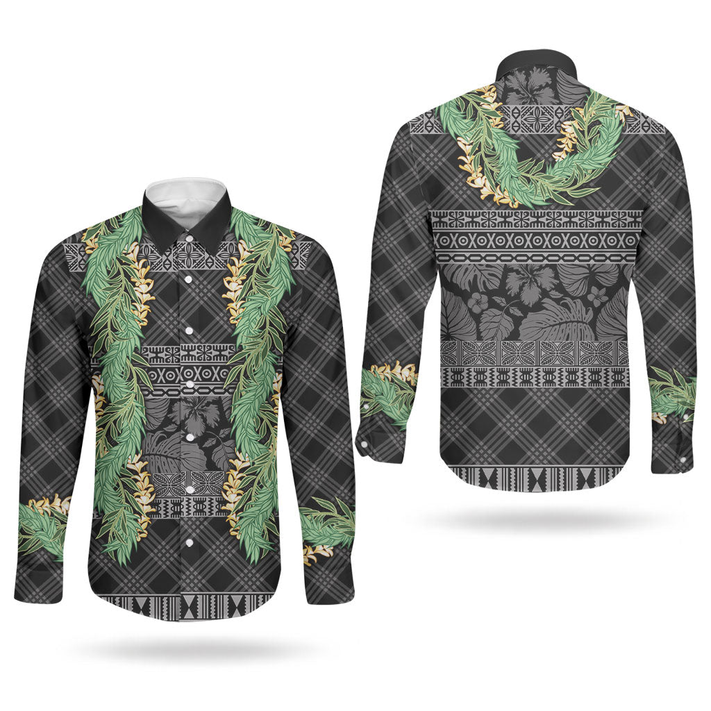 Hawai'i Paniolo Maile Twisted Lei Couples Matching Off Shoulder Maxi Dress and Long Sleeve Button Shirt Obsidian Black LT7 - Polynesian Pride