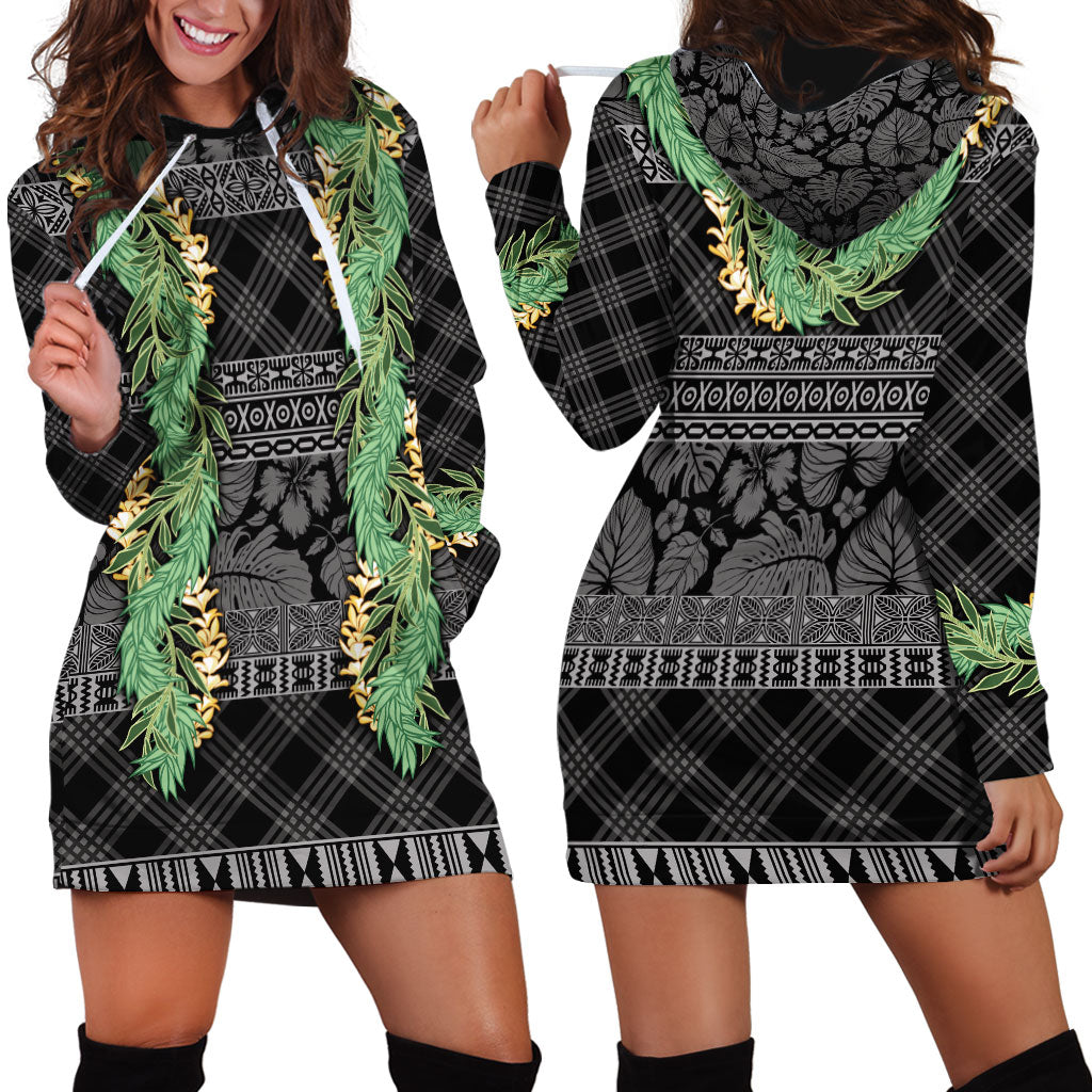 Hawai'i Paniolo Maile Twisted Lei Hoodie Dress Obsidian Black LT7 - Polynesian Pride