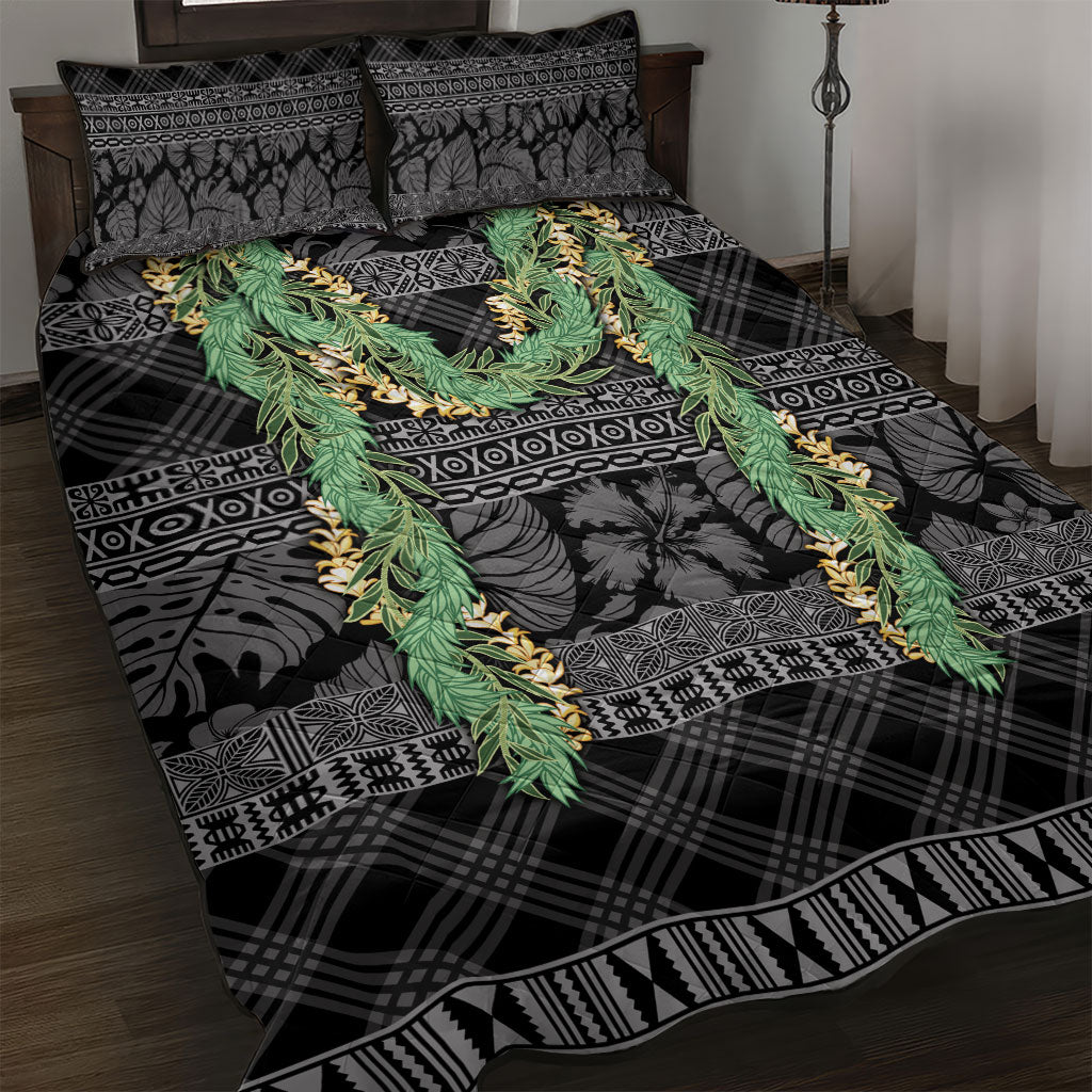 Hawai'i Paniolo Maile Twisted Lei Quilt Bed Set Obsidian Black LT7 Black - Polynesian Pride