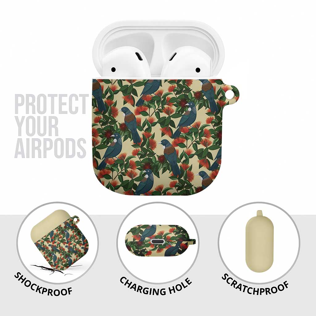 New Zealand Christmas AirPods Case Romantic Tui Birds on Pohutukawa - Ivory LT7 - Polynesian Pride