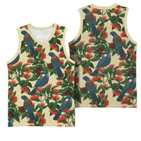 New Zealand Christmas Basketball Jersey Romantic Tui Birds on Pohutukawa - Ivory LT7 - Polynesian Pride