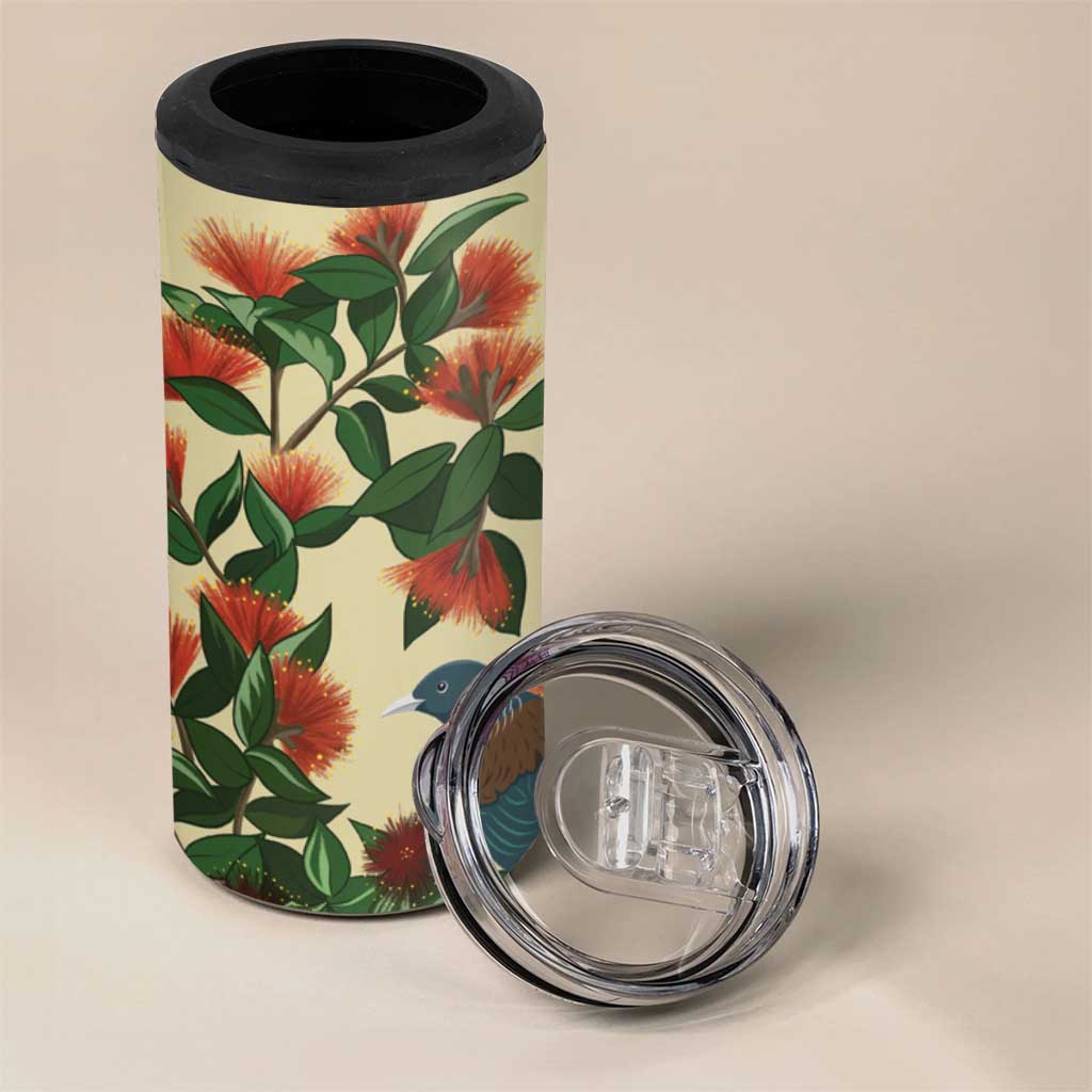 New Zealand Christmas 4 in 1 Can Cooler Tumbler Romantic Tui Birds on Pohutukawa - Ivory LT7 - Polynesian Pride