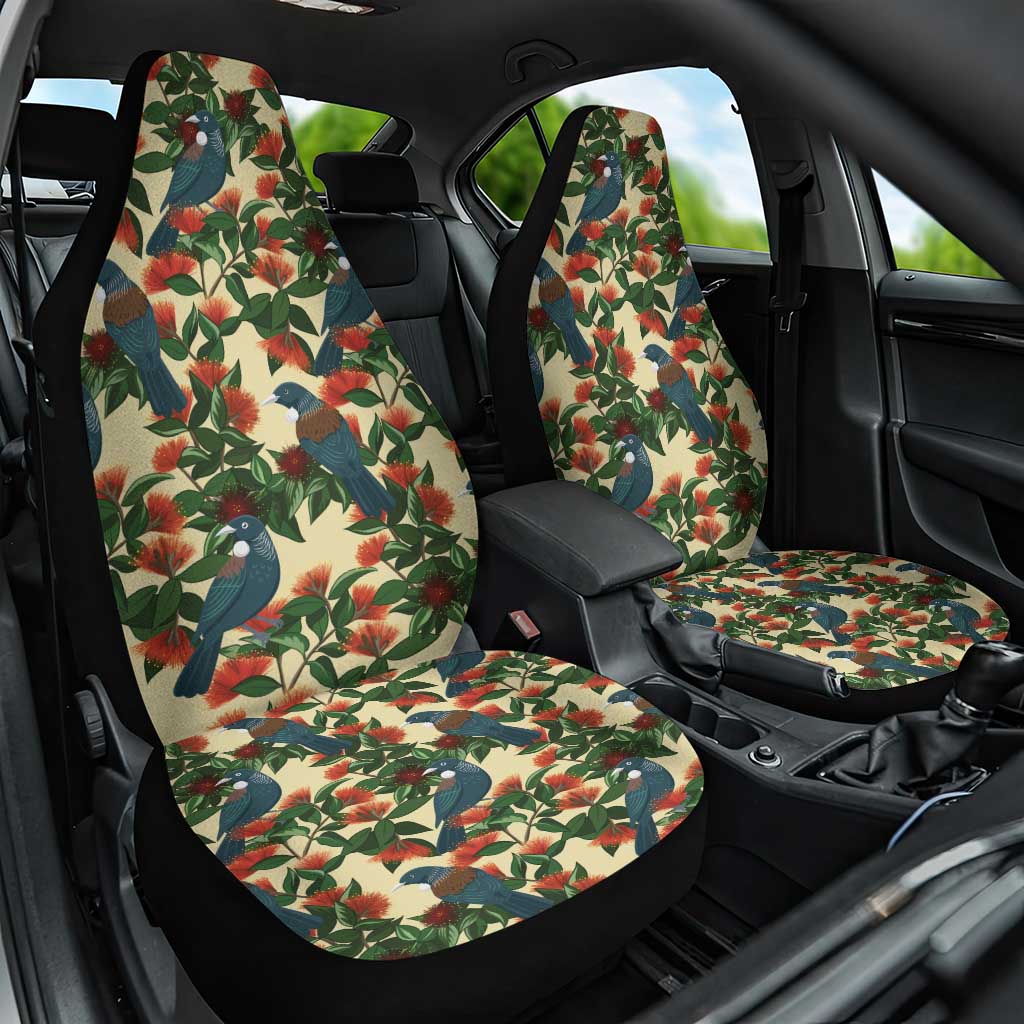 New Zealand Christmas Car Seat Cover Romantic Tui Birds on Pohutukawa - Ivory LT7 One Size Ivory - Polynesian Pride