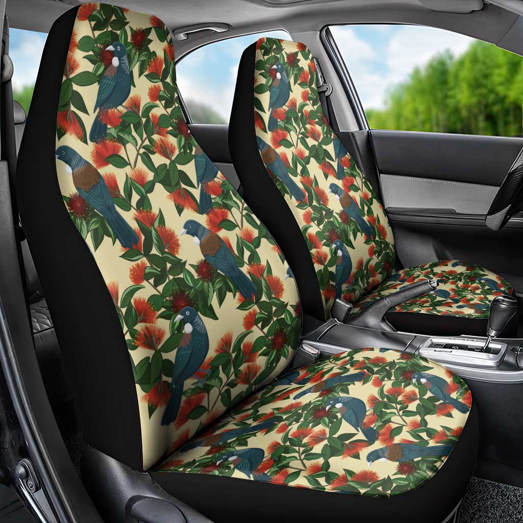 New Zealand Christmas Car Seat Cover Romantic Tui Birds on Pohutukawa - Ivory LT7 - Polynesian Pride