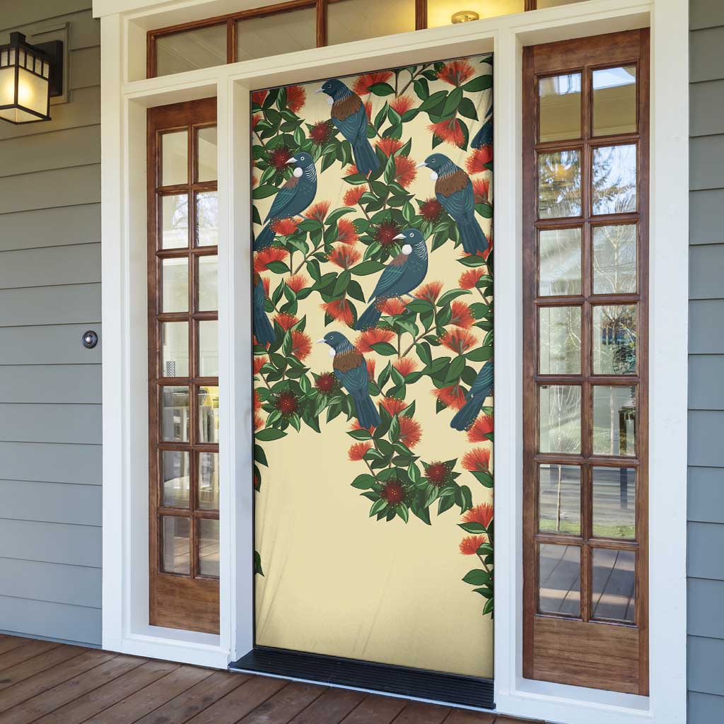 New Zealand Christmas Door Cover Romantic Tui Birds on Pohutukawa - Ivory LT7 - Polynesian Pride