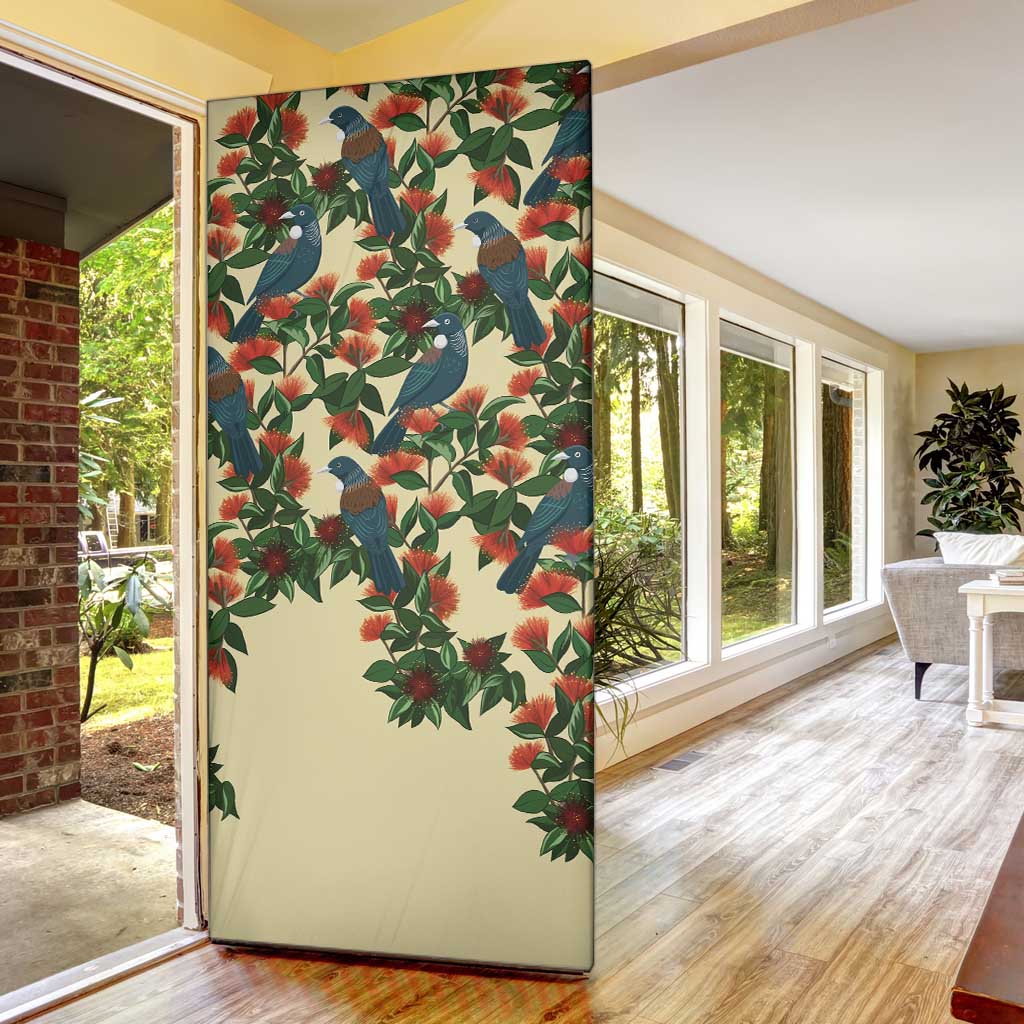 New Zealand Christmas Door Cover Romantic Tui Birds on Pohutukawa - Ivory LT7 - Polynesian Pride