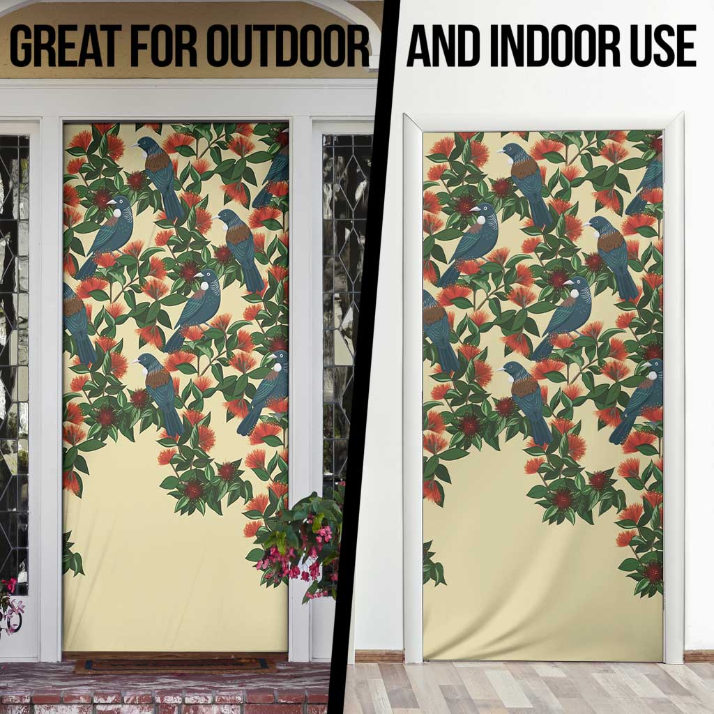New Zealand Christmas Door Cover Romantic Tui Birds on Pohutukawa - Ivory LT7 - Polynesian Pride