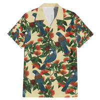 New Zealand Christmas Family Matching Mermaid Dress and Hawaiian Shirt Romantic Tui Birds on Pohutukawa - Ivory LT7 Dad's Shirt - Short Sleeve Ivory - Polynesian Pride