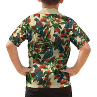New Zealand Christmas Family Matching Off The Shoulder Long Sleeve Dress and Hawaiian Shirt Romantic Tui Birds on Pohutukawa - Ivory LT7 - Polynesian Pride