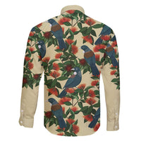New Zealand Christmas Family Matching Puletasi and Hawaiian Shirt Romantic Tui Birds on Pohutukawa - Ivory LT7 - Polynesian Pride