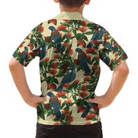 New Zealand Christmas Family Matching Tank Maxi Dress and Hawaiian Shirt Romantic Tui Birds on Pohutukawa - Ivory LT7 - Polynesian Pride