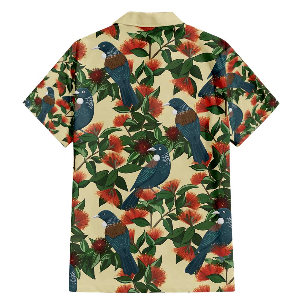 New Zealand Christmas Family Matching Tank Maxi Dress and Hawaiian Shirt Romantic Tui Birds on Pohutukawa - Ivory LT7 - Polynesian Pride