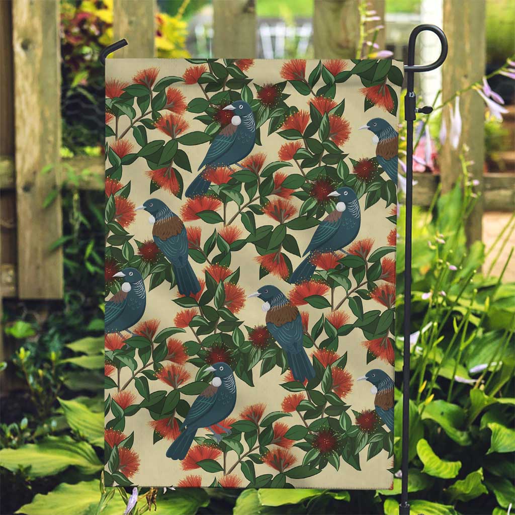New Zealand Christmas Garden Flag Romantic Tui Birds on Pohutukawa - Ivory LT7 Garden Flag Ivory - Polynesian Pride