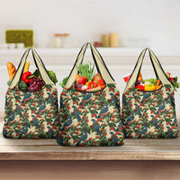 New Zealand Christmas Grocery Bag Romantic Tui Birds on Pohutukawa - Ivory - Polynesian Pride