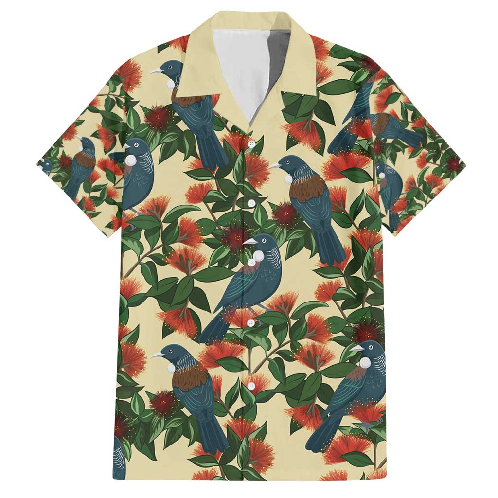 New Zealand Christmas Hawaiian Shirt Romantic Tui Birds on Pohutukawa - Ivory LT7 Ivory - Polynesian Pride